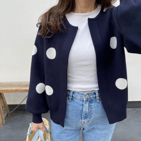 Dot cardigan(Navy)