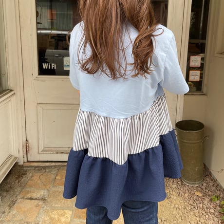 Teard stripe frill tops (Blue)