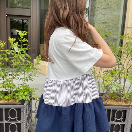 Teard stripe frill tops (White)