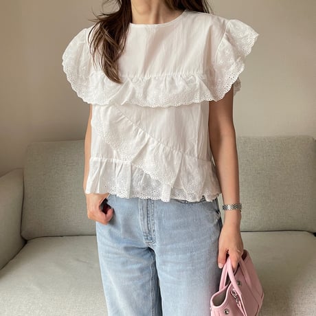 Sailor lace blouse(White)