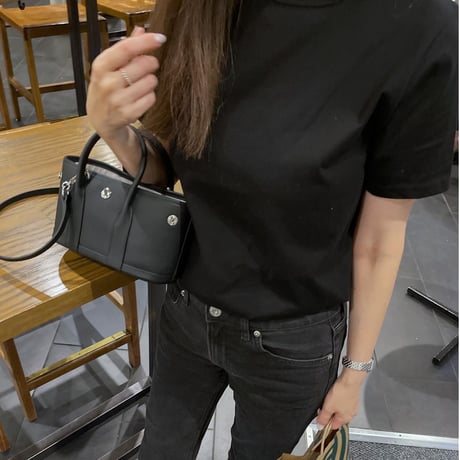 Leather mini tote bag(Black)