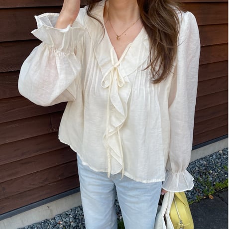 Sheer frill blouse(Ivory)