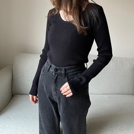 Round neck rib knit(Black)