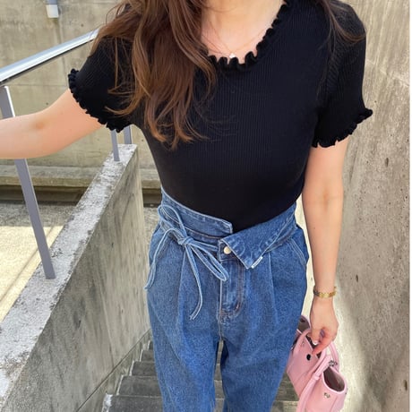Mellow piping half knit(Black)