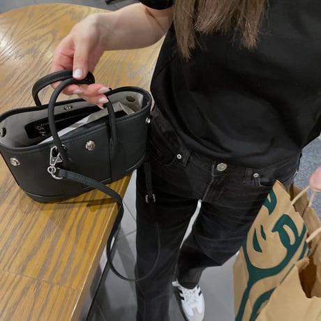 Leather mini tote bag(Black)