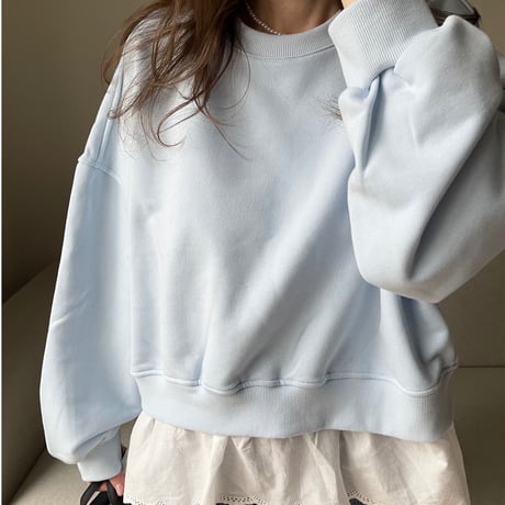 Cotton lace layerd sweat(Blue)