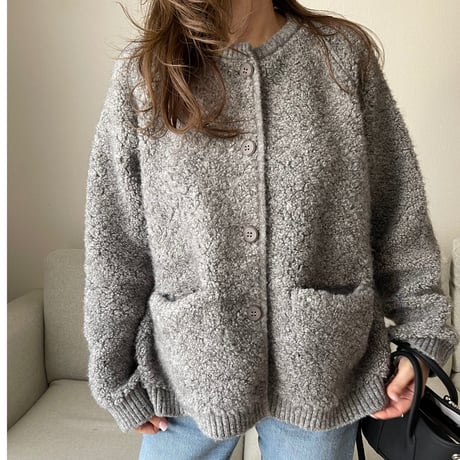 Bouclé knit cardigan(Gray)