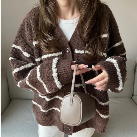 Boa wool boader cardigan(Brown)