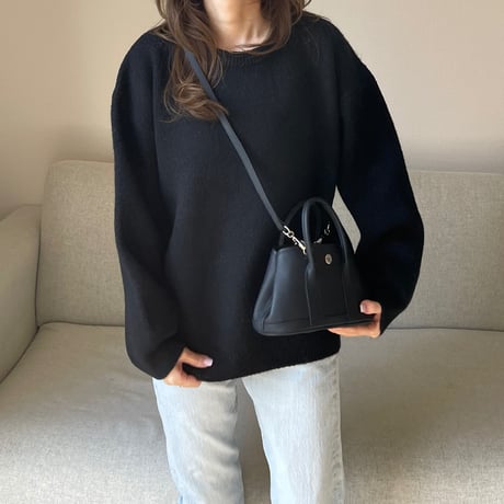 Wool blend crew neck knit(Black)