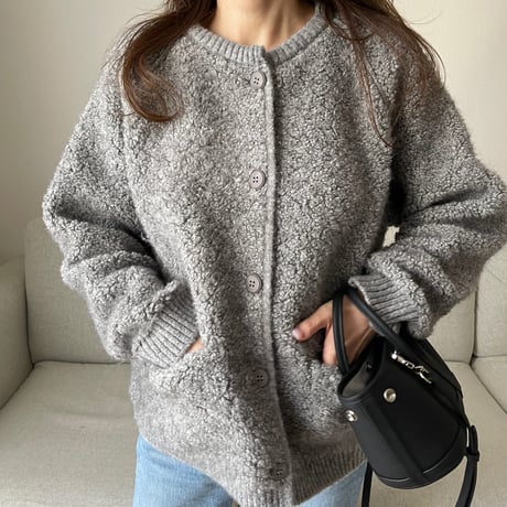 Bouclé knit cardigan(Gray)
