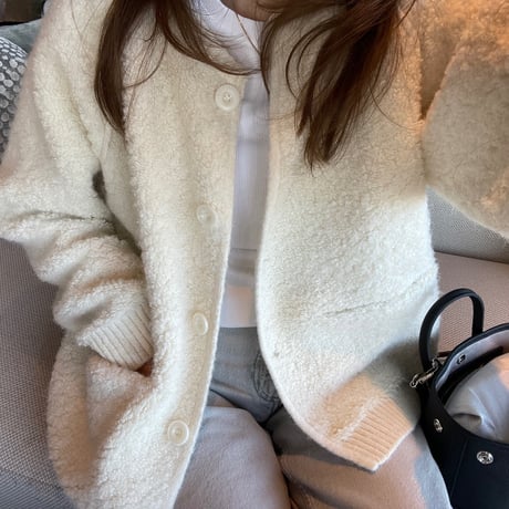 Bouclé knit cardigan (Ivory)