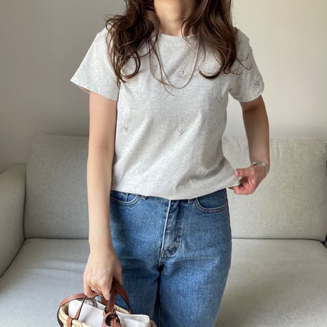 Heart basic t-shirts(Light gray)