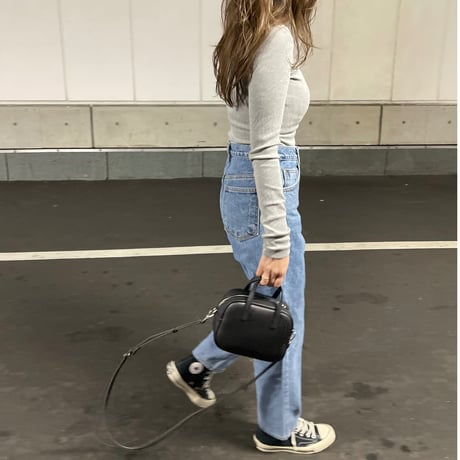 Leather mini square bag(Black)