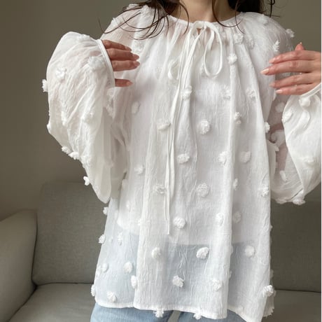 Sheer dot blouse(White)