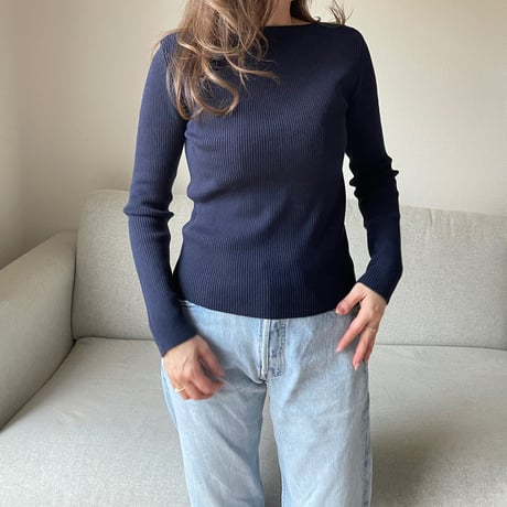 Boat neck rib knit(Navy)