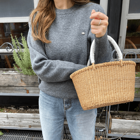 Rattan leather basket bag