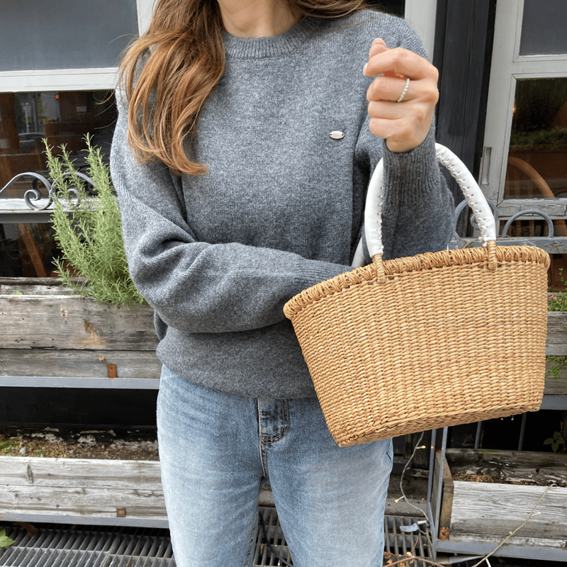 Rattan leather basket bag | K