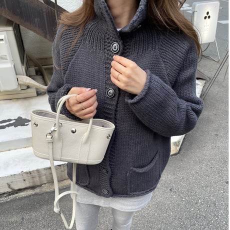 Stand collar volume cardigan(Charcoal gray)