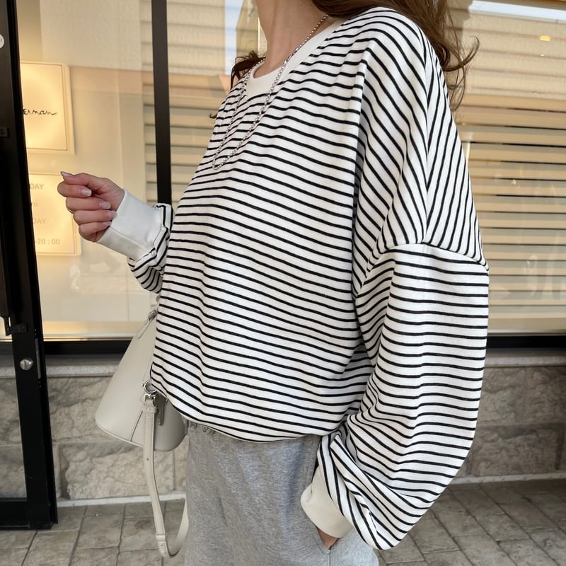 トップス aere / border long T-shirts Border long t-shirts(Ivory) | K