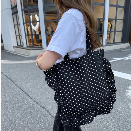 Dot frill tote bag(Black)