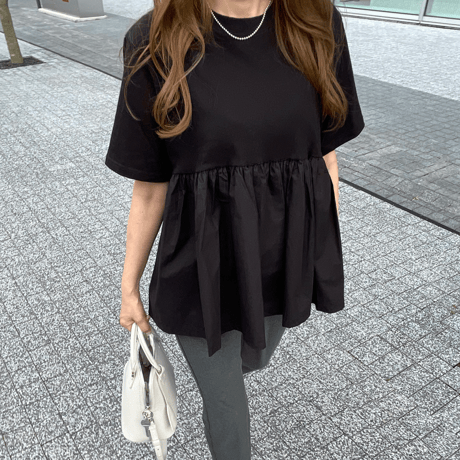 Cotton flare pullover (black)