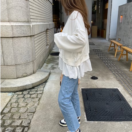 Cotton lace layered sweat(White)