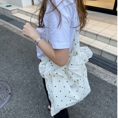 Flower frill tote bag(White)