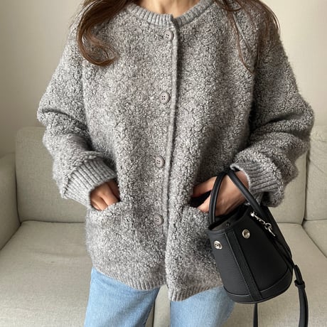 Bouclé knit cardigan(Gray)