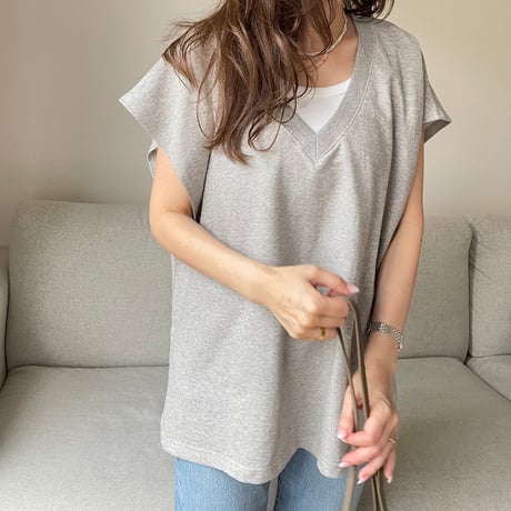 V-neck sweat vest(Gray)