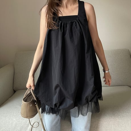 Balloon chiffon mini onepiece(Black)