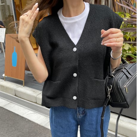 Wide cocoon vest(Black)
