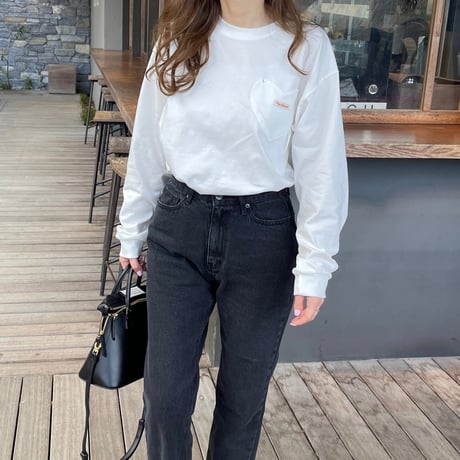 Heart pocket long t-shirts(White)
