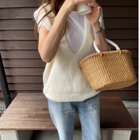 Rattan leather basket bag