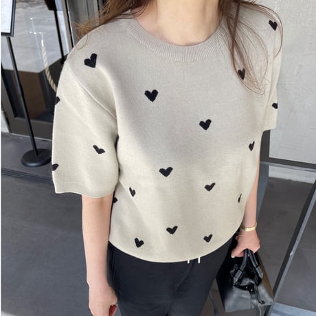 Heart knit (Beige×black)