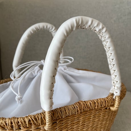 Rattan leather basket bag