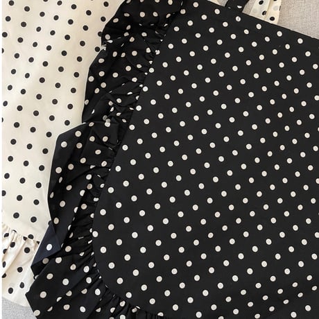 Dot frill tote bag(Black)