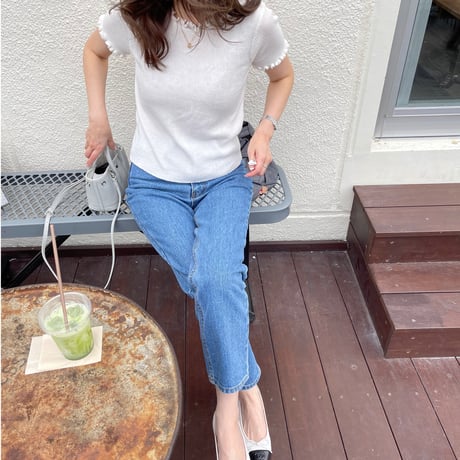 Mellow piping half knit(White)