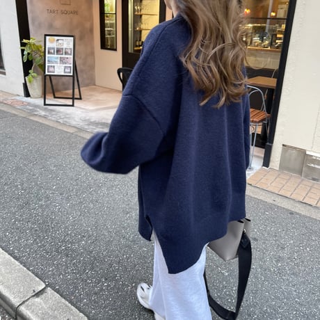 Side slit over cardigan(Navy)