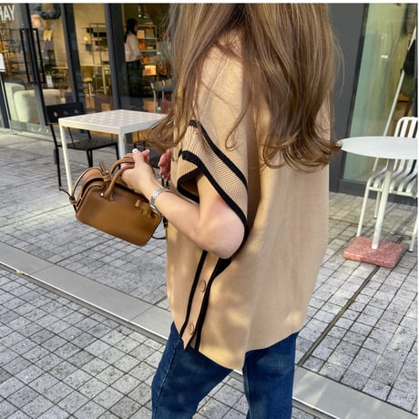 Piping knit cardigan(Camel)