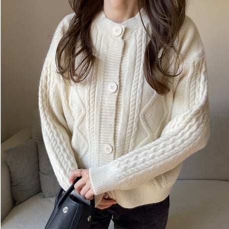 Argyle knit cardigan(Ivory)