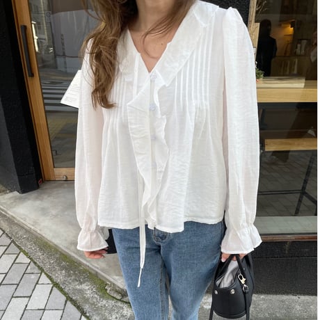 Sheer frill blouse(White)