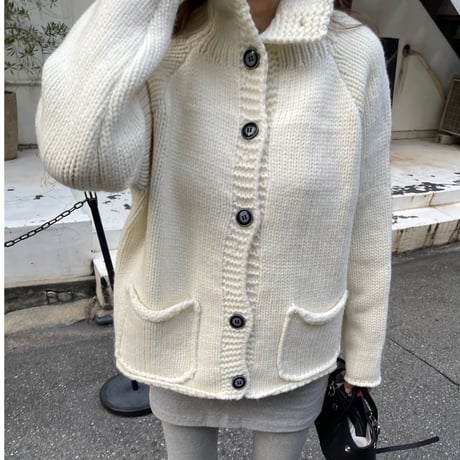 Stand collar volume cardigan(Ivory)