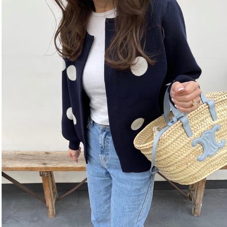 Dot cardigan(Navy)