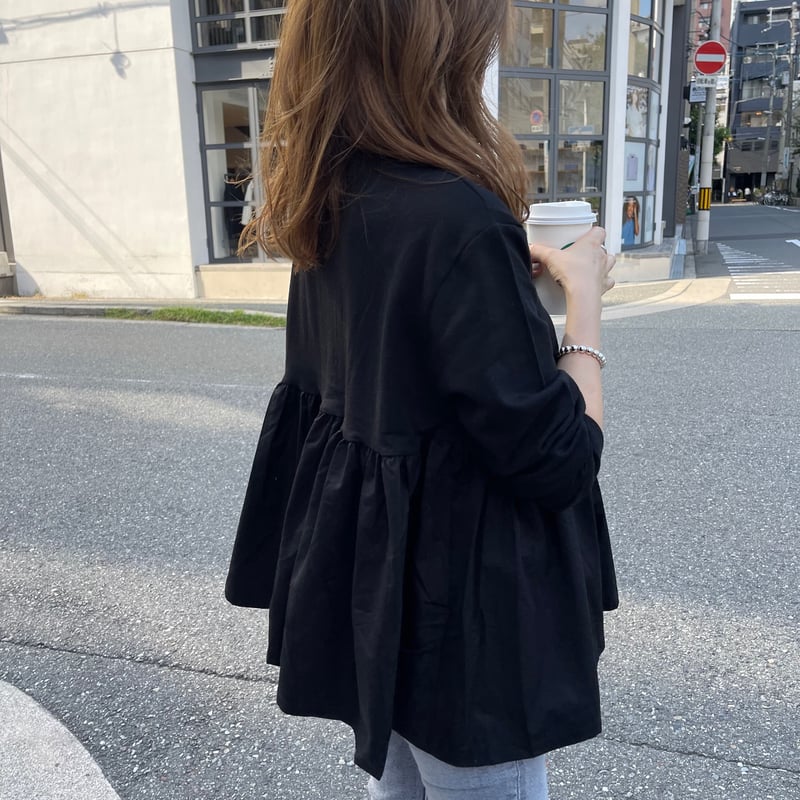 selectshop K  ティアードフレアトップス　ブラック selectshop K ティアードフレアトップス ブラック DOT JACQUARD