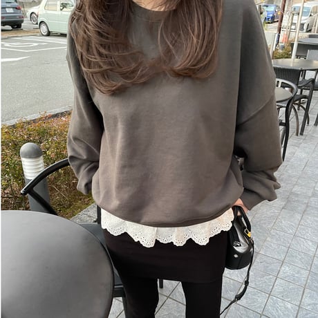 Layered lace sweat(Charcoal gray)