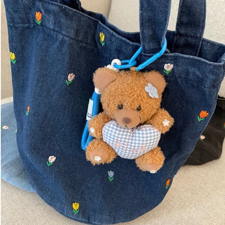 Flower denim tote(Dark blue)