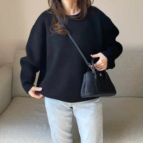 Wool blend crew neck knit(Black)