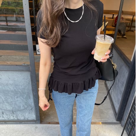 Frill rib tops(Black)