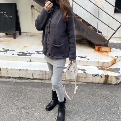 Stand collar volume cardigan(Charcoal gray)