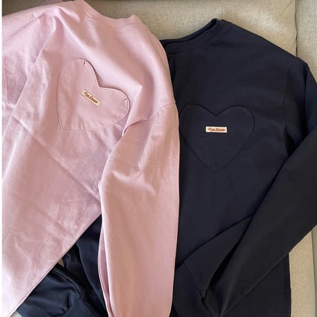 Heart pocket long t-shirts(Navy)